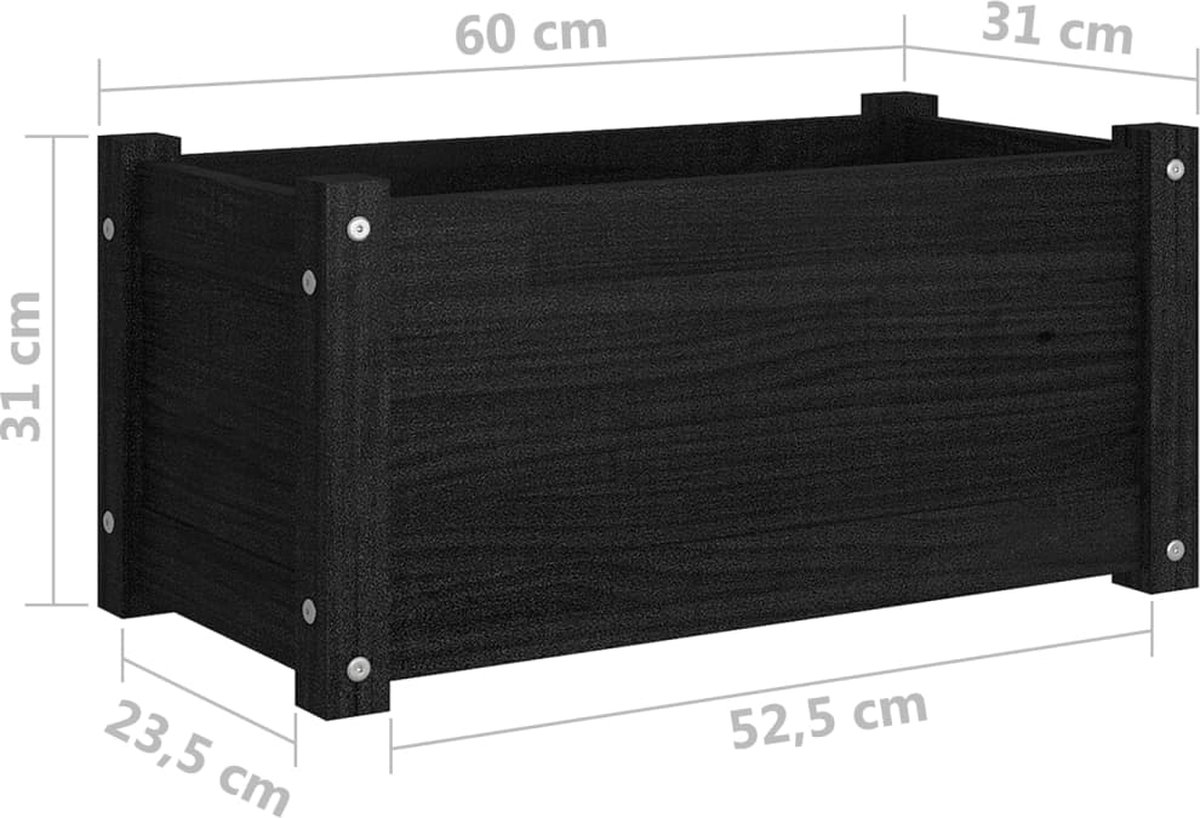 Vidaxl Plantenbakken 2 St 60x31x31 Cm Massief Grenenhout - Zwart