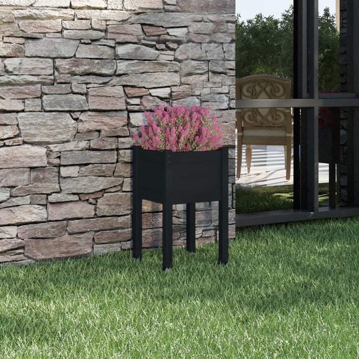 Vidaxl Plantenbak 40x40x70 Cm Massief Grenenhout - Zwart