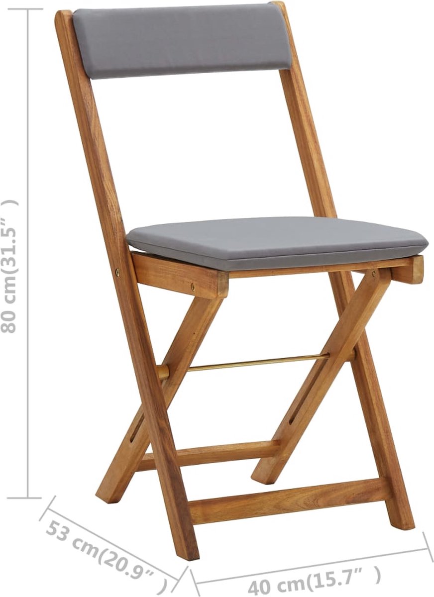 Vidaxl 3-delige Bistroset Inklapbaar Met Kussens Massief Acaciahout - Grijs