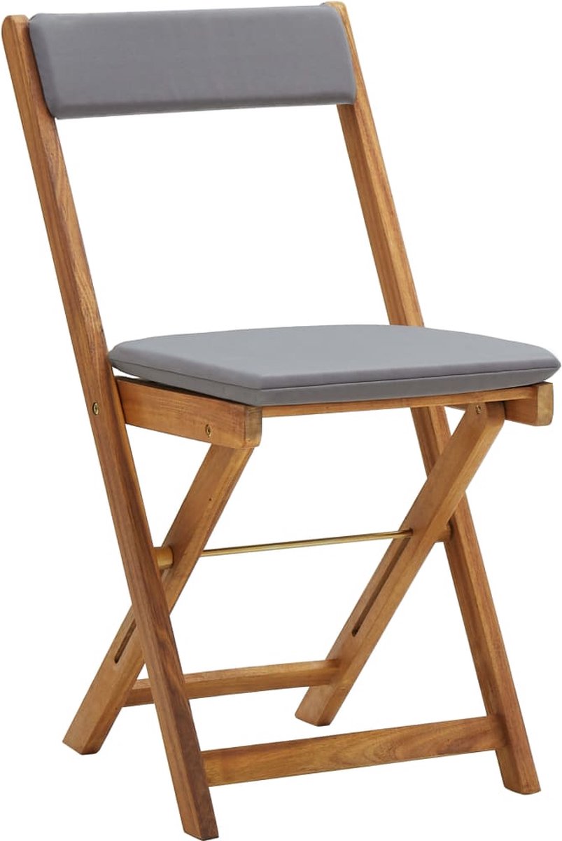 Vidaxl 3-delige Bistroset Inklapbaar Met Kussens Massief Acaciahout - Grijs