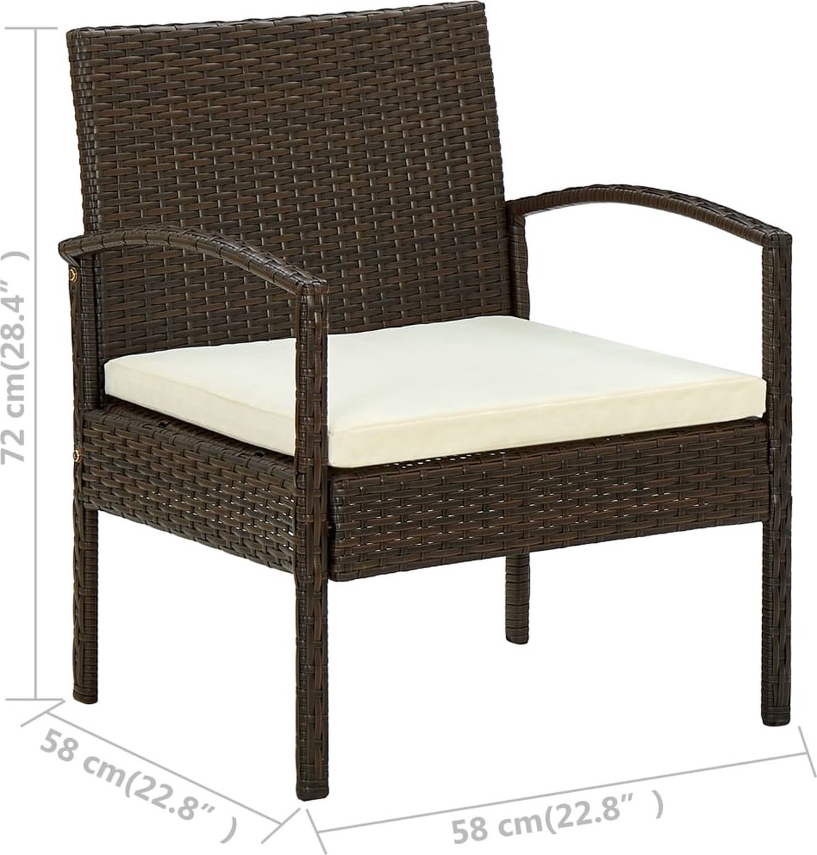 Vidaxl Tuinstoel Met Kussen Poly Rattan - Bruin