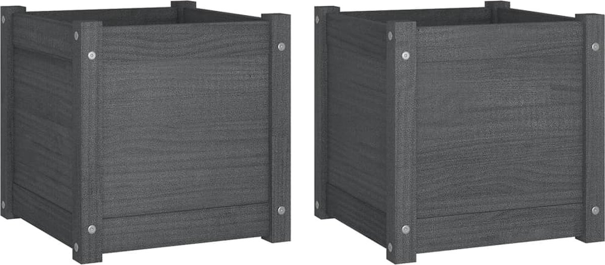 Vidaxl Plantenbakken 2 St 40x40x40 Cm Massief Grenenhout - Grijs