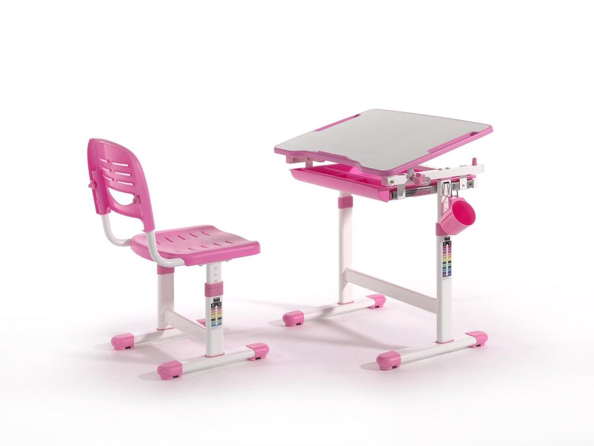 Vipack Kinderbureau Verstelbaar Comfortline 201 Met Stoel En Wit - Roze