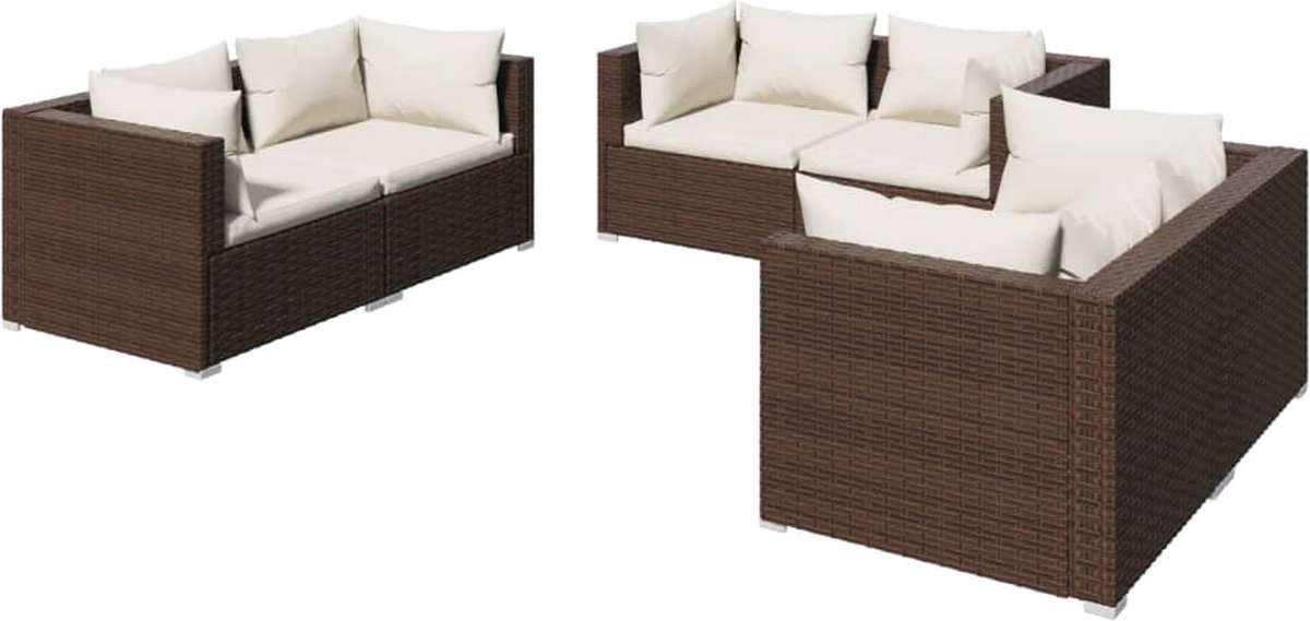 Vidaxl 6-delige Loungeset Met Kussens Poly Rattan - Bruin