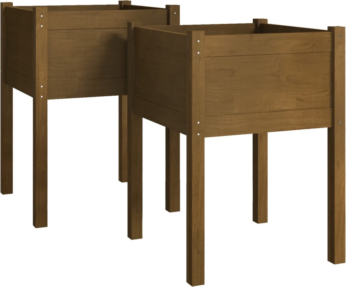 Vidaxl Plantenbaken 2 St 50x50x70 Cm Massief Grenenhout Honing - Bruin