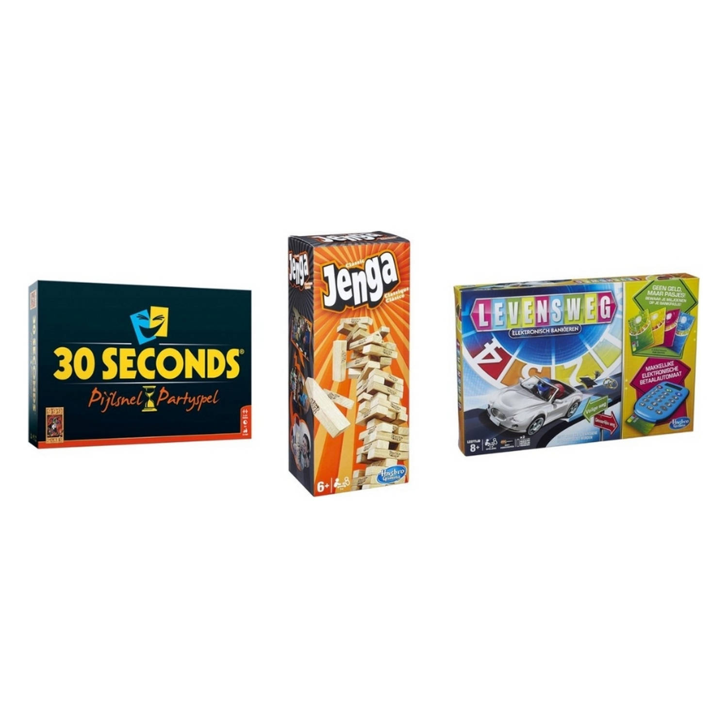 Hasbro Spellenbundel - 3 Stuks - 30 Seconds & Jenga & Levensweg Elektronisch Bankieren