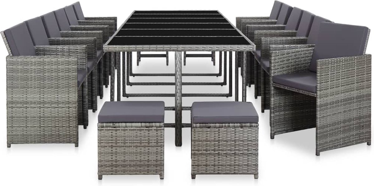 Vidaxl 17-delige Tuinset Met Kussens Poly Rattan Antraciet - Grijs