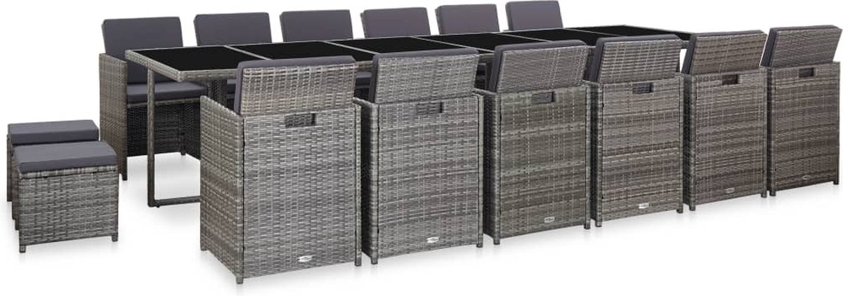 Vidaxl 17-delige Tuinset Met Kussens Poly Rattan Antraciet - Grijs