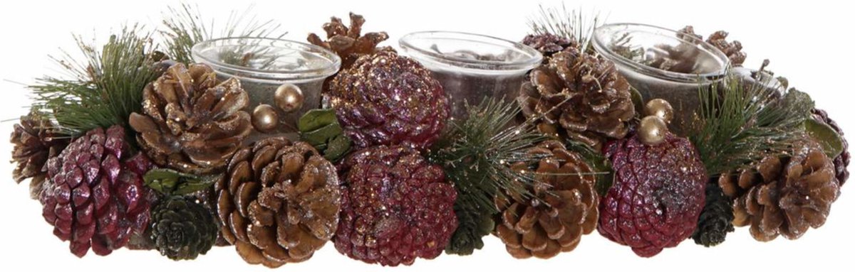 Items Kerst Thema Kaarsenhouder Ornament Roze/bruin Nature 38 X 15 X 9,5 Cm Cm - Waxinelichtjeshouders