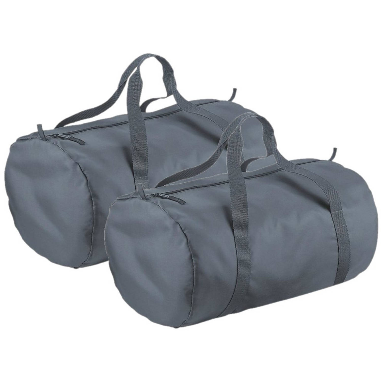 BagBase 2x Stuks Donkergrijze Ronde Polyester Sporttas/weekendtas 32 Liter - Sporttassen - Grijs