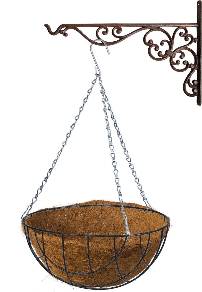 Hanging Basket 30 Cm Met Ijzeren Muurhaak En Kokos Inlegvel - Plantenbakken - Grijs