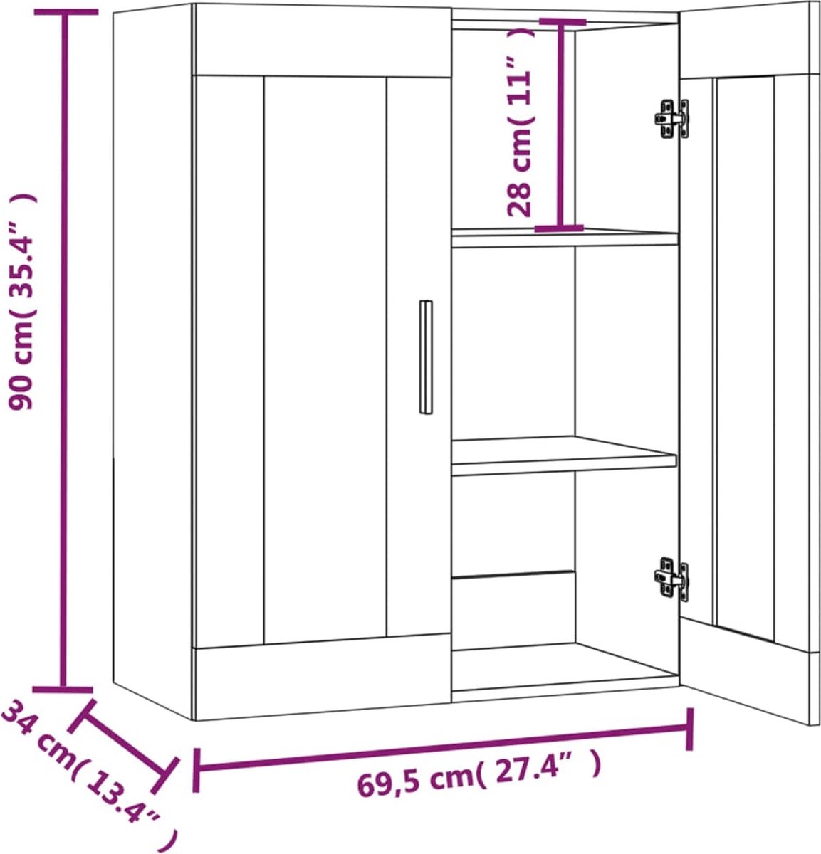 Vidaxl Hangkast 69,5x34x90 Cm Beton - Grijs