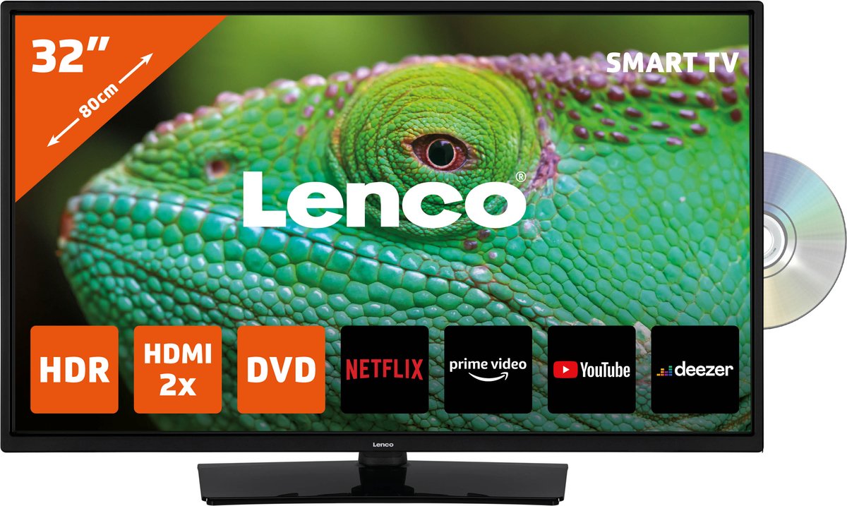 Lenco 32"" Smart Tv Met Ingebouwde Dvd Speler Dvl-3273bk - Zwart