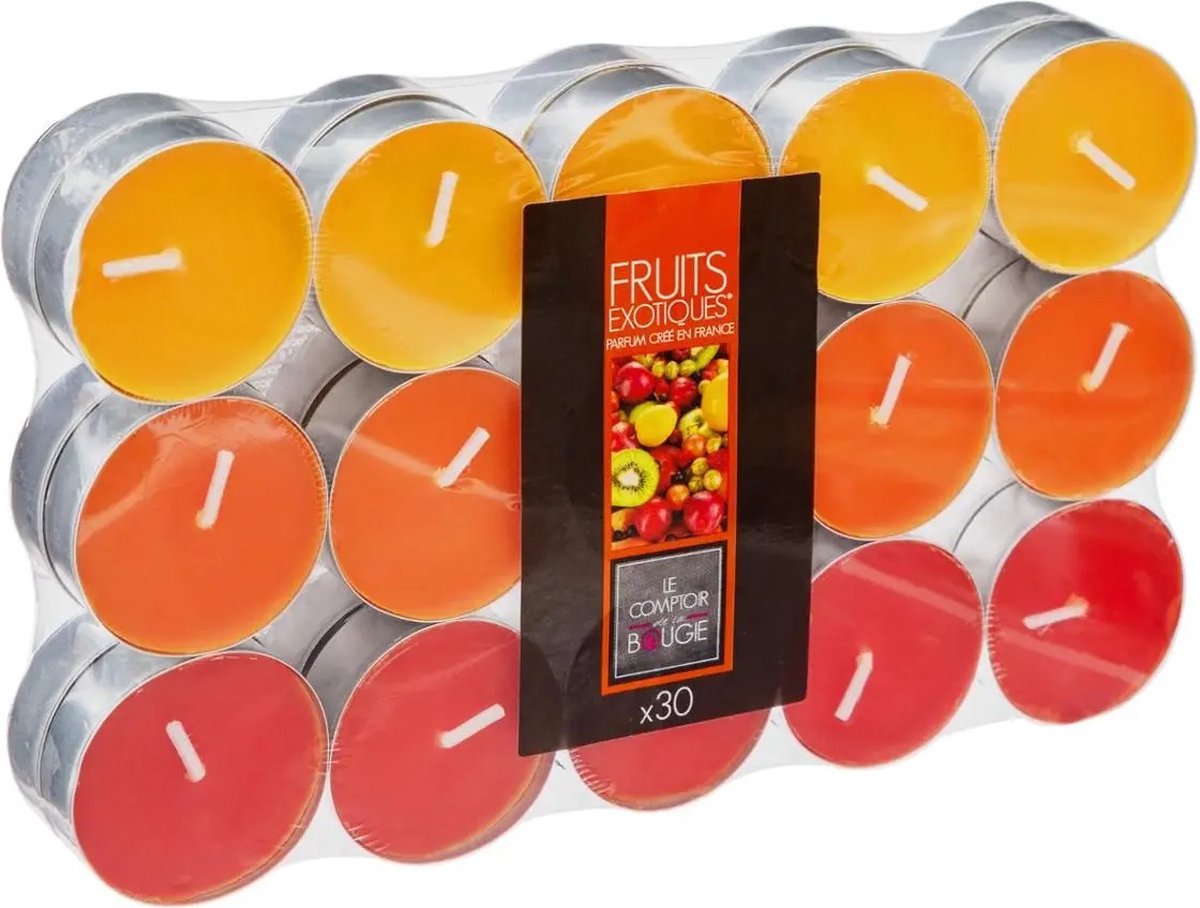 Geurkaars Waxine/theelichtjes - 30x Stuks - Tropisch Fruit - 3,5 Branduren - Geurkaarsen - Oranje