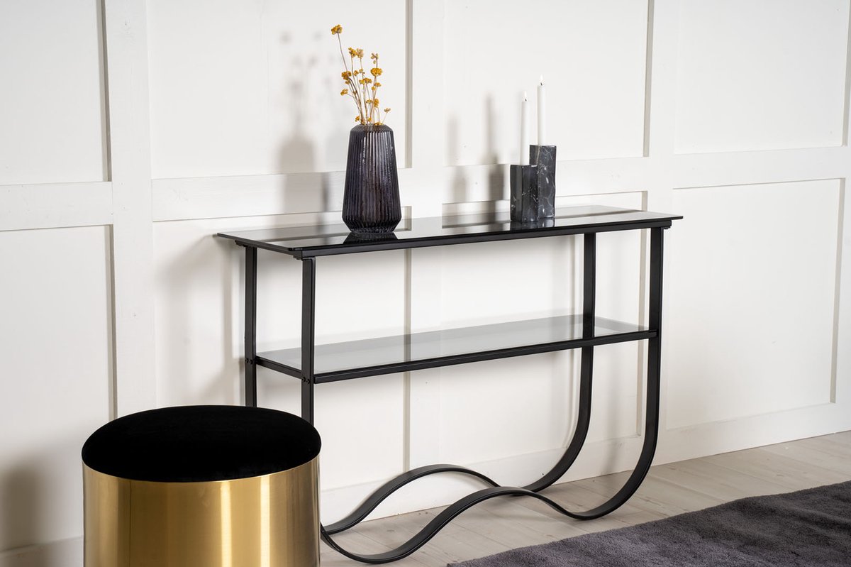 Wavy Sidetable Met Plank 34x117 Cm. - Zwart