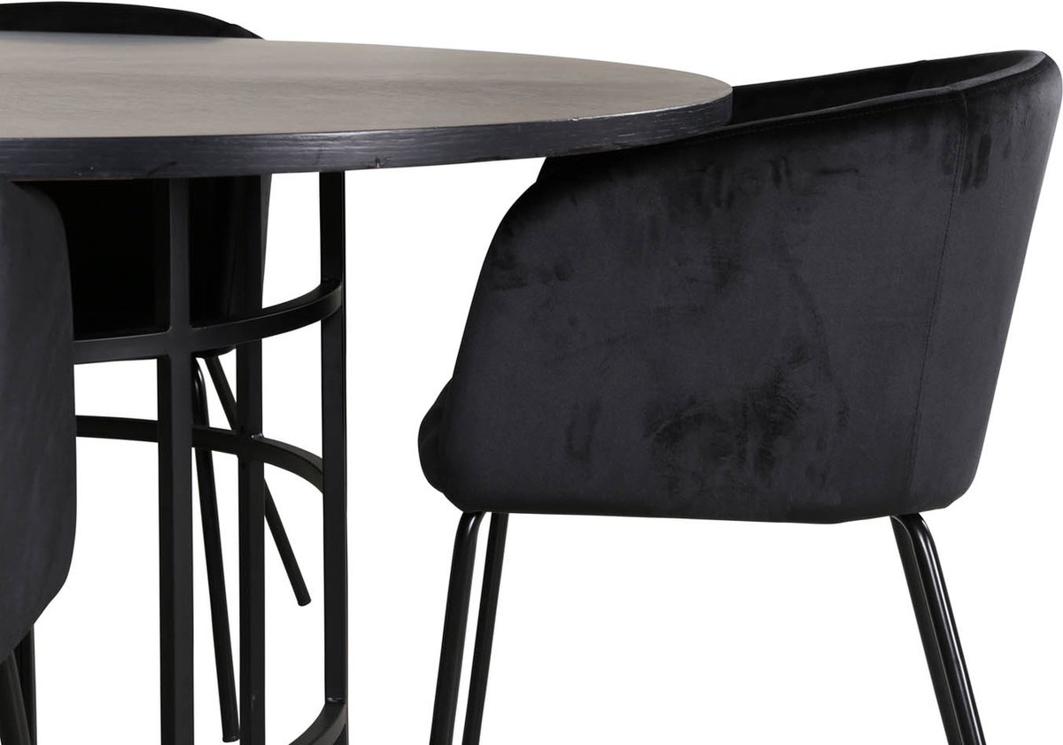 Copenhagen Eethoek Eetkamertafel En 4 Berit Eetkamerstal Velours Zwart. - Bruin