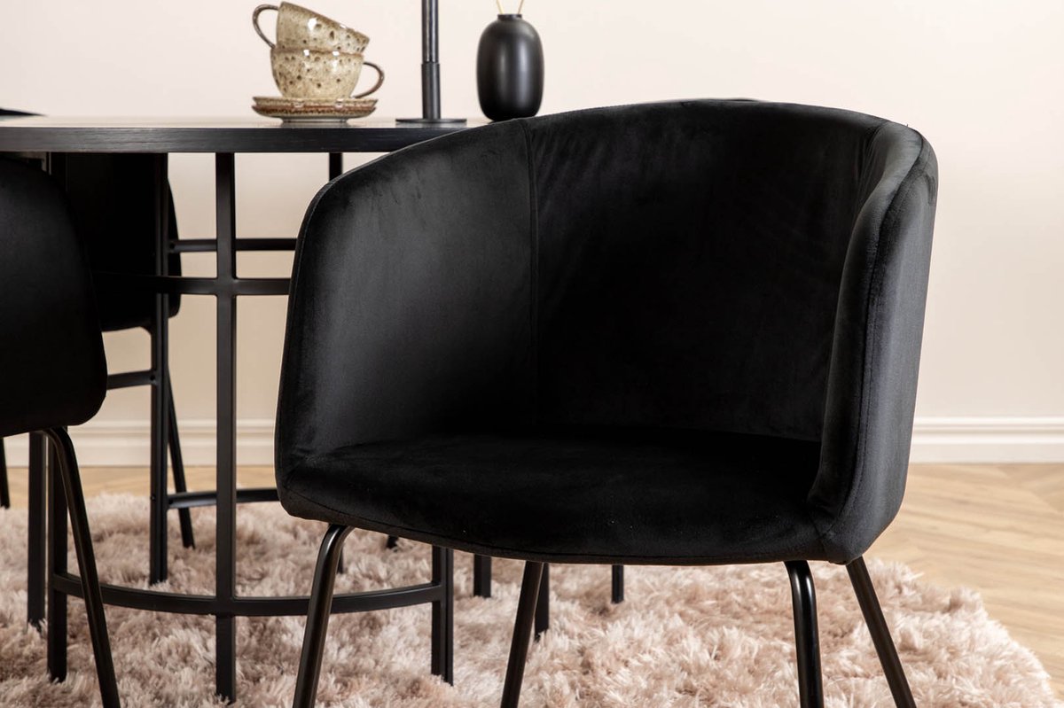 Copenhagen Eethoek Eetkamertafel En 4 Berit Eetkamerstal Velours Zwart. - Bruin