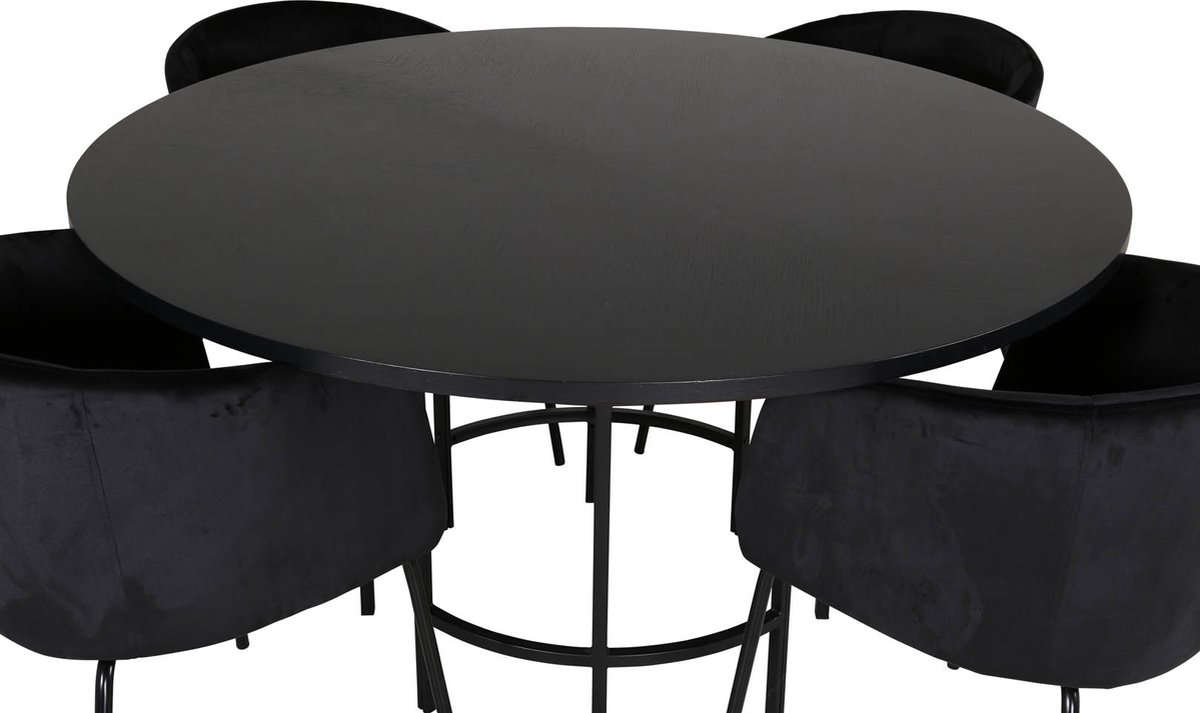 Copenhagen Eethoek Eetkamertafel En 4 Berit Eetkamerstal Velours Zwart. - Bruin