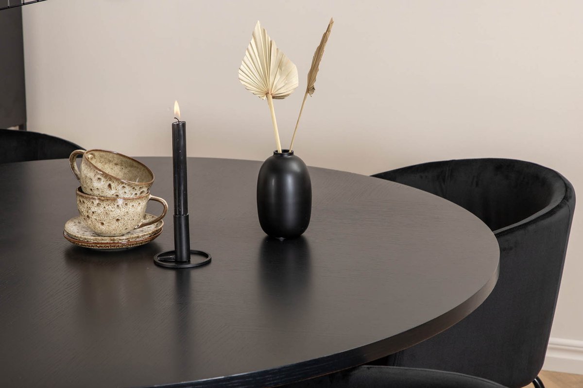 Copenhagen Eethoek Eetkamertafel En 4 Berit Eetkamerstal Velours Zwart. - Bruin