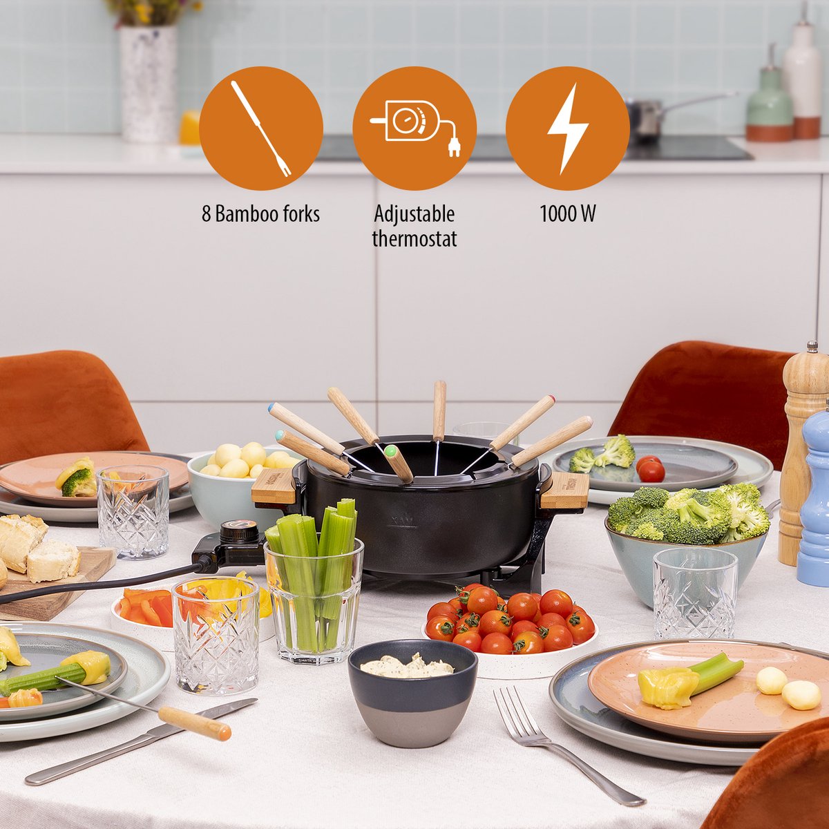 Tristar Fo-1108 Bamboe Fondue - 1.5l Volume - Geschikt Voor 8 Personen - Zwart