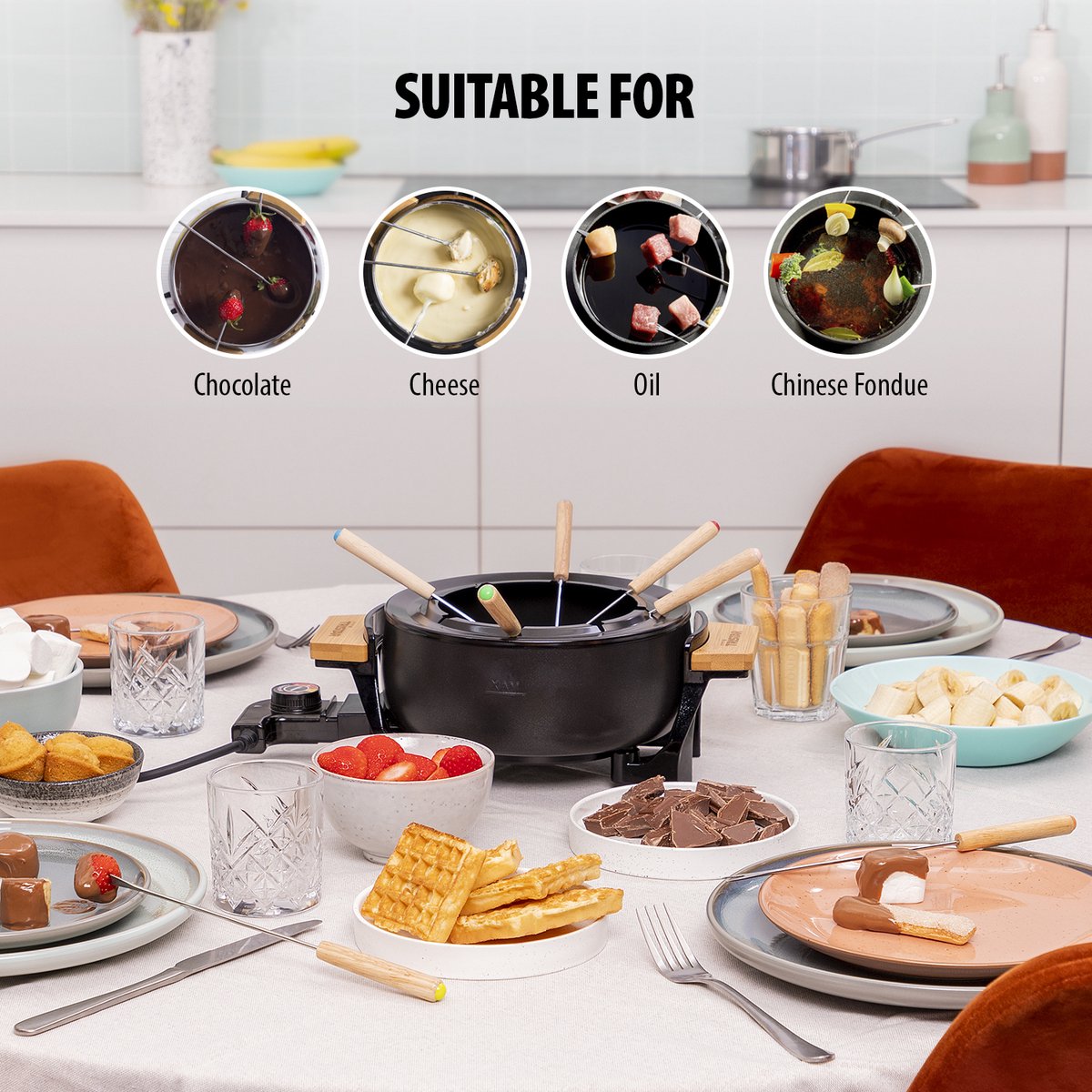 Tristar Fo-1108 Bamboe Fondue - 1.5l Volume - Geschikt Voor 8 Personen - Zwart