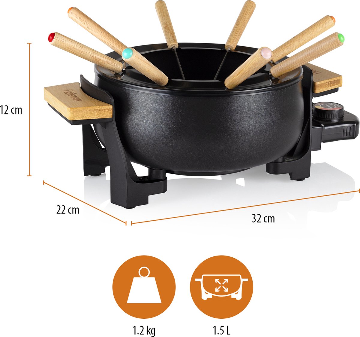 Tristar Fo-1108 Bamboe Fondue - 1.5l Volume - Geschikt Voor 8 Personen - Zwart