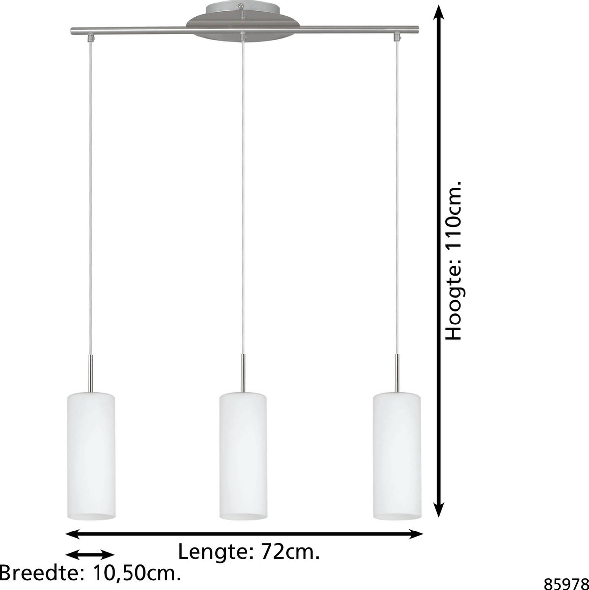 EGLO Troy 3 Hanglamp - E27 - 72 cm/Wit - Grijs