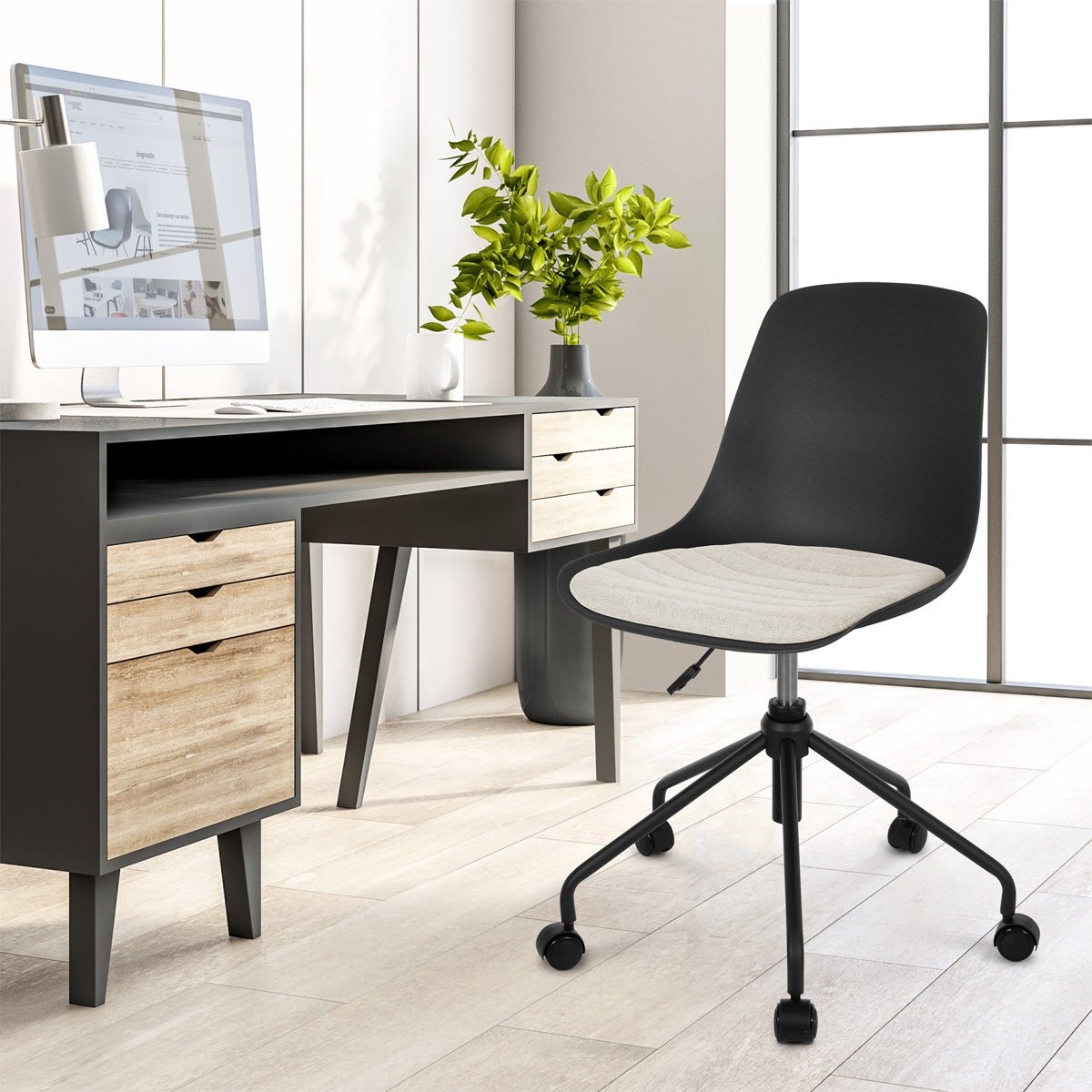 Nolon Nout bureaustoel met beige zitkussen onderstel - Zwart