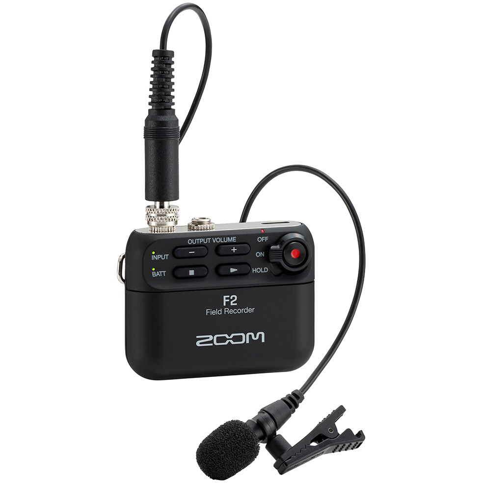 Zoom F2 recorder met dasspeldmicrofoon