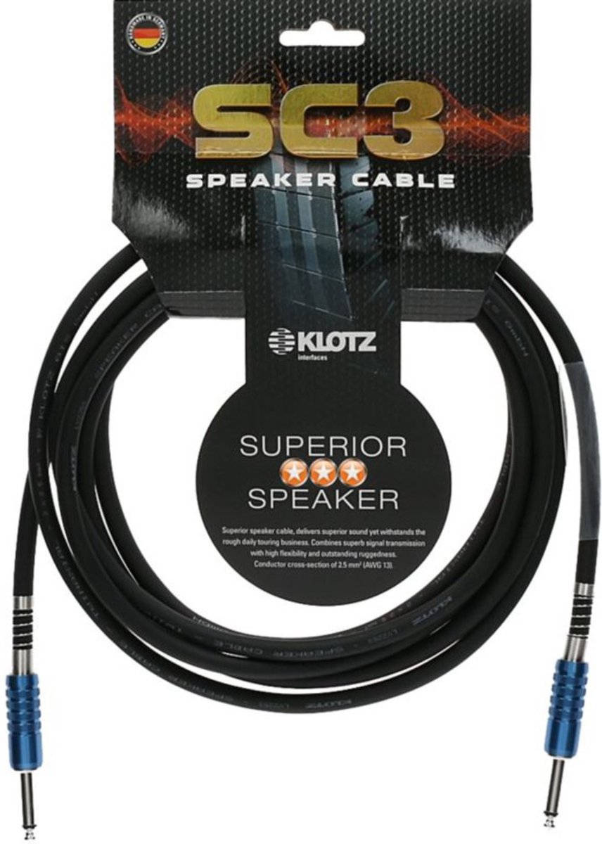 Klotz SC3PP03SW jack 2p - jack 2p 3 meter speakerkabel