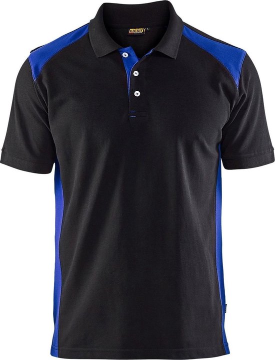 Blaklader Poloshirt Piqué 3324 - kraag met knopen - zwart/korenblauw