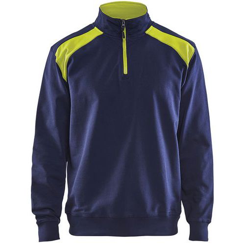 Blaklader Sweatshirt Bi-Colour High Vis met halve rits 3353-marineblauw/fluogeel