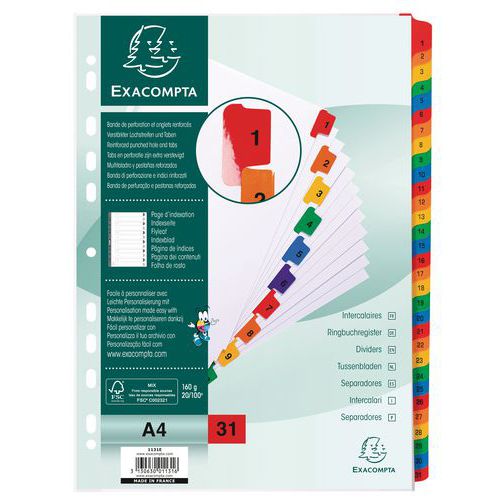 Exacompta Tabblad numeriek - karton 160 g - A4 - Wit