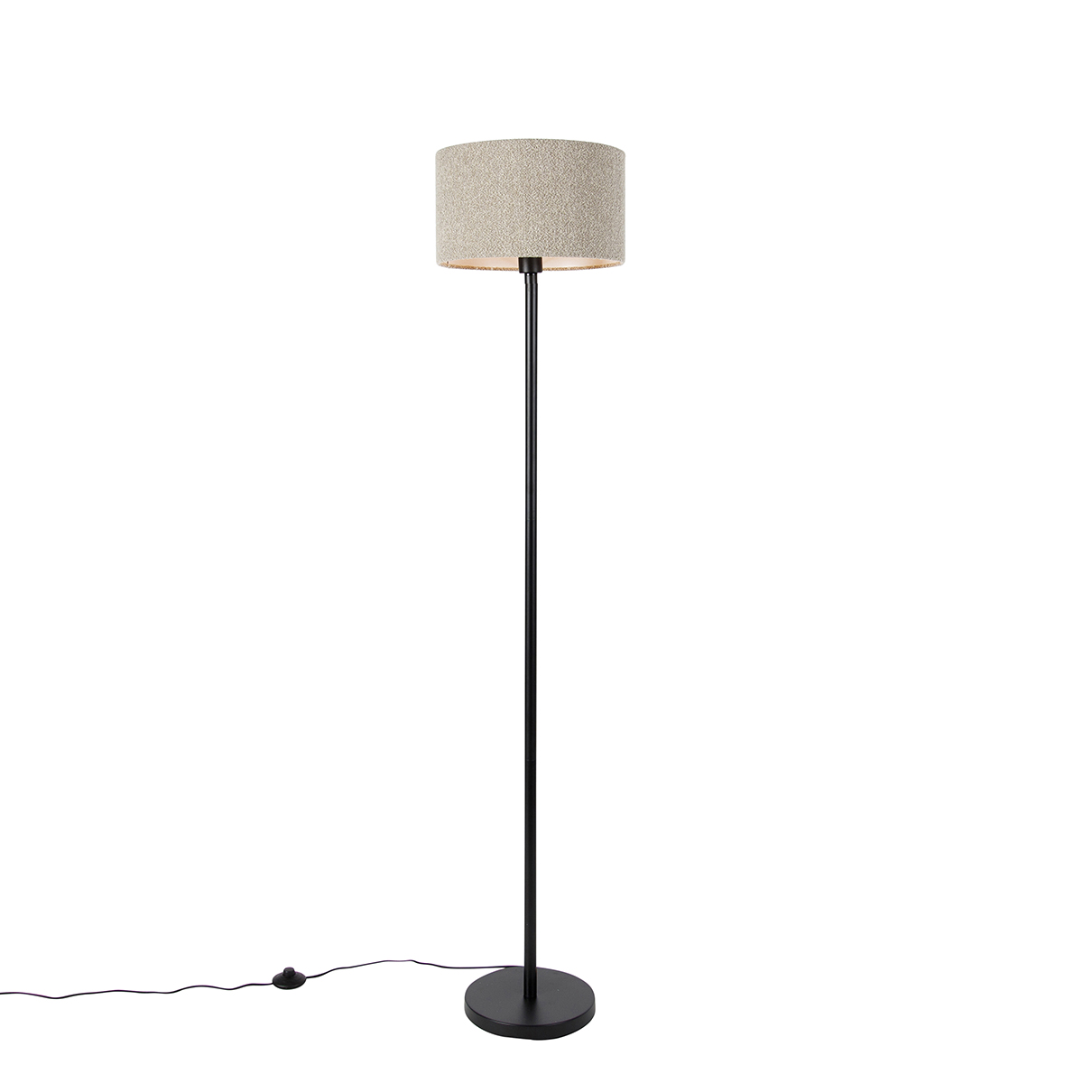 QAZQA Vloerlamp met boucle kap taupe 35 cm - Simplo - Zwart