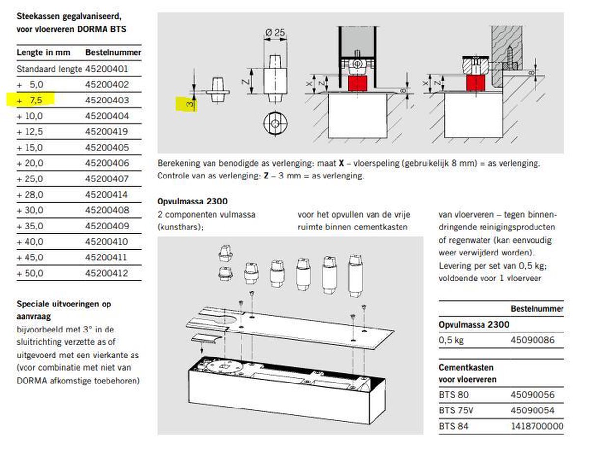 Dormakaba Platte, conische, verwijderbare, verlengde as - voor BTS 84 EN 3