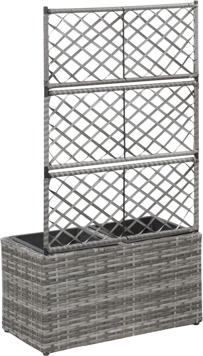 Vidaxl Latwerkplantenbak Verhoogd Met Potten 58x30x107 Cm Rattan - Grijs