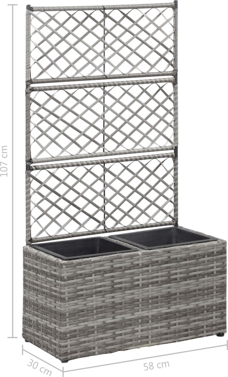 Vidaxl Latwerkplantenbak Verhoogd Met Potten 58x30x107 Cm Rattan - Grijs