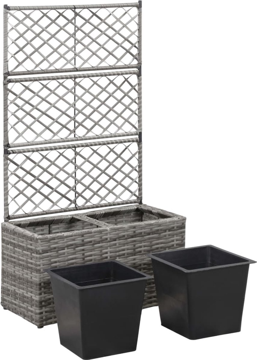 Vidaxl Latwerkplantenbak Verhoogd Met Potten 58x30x107 Cm Rattan - Grijs