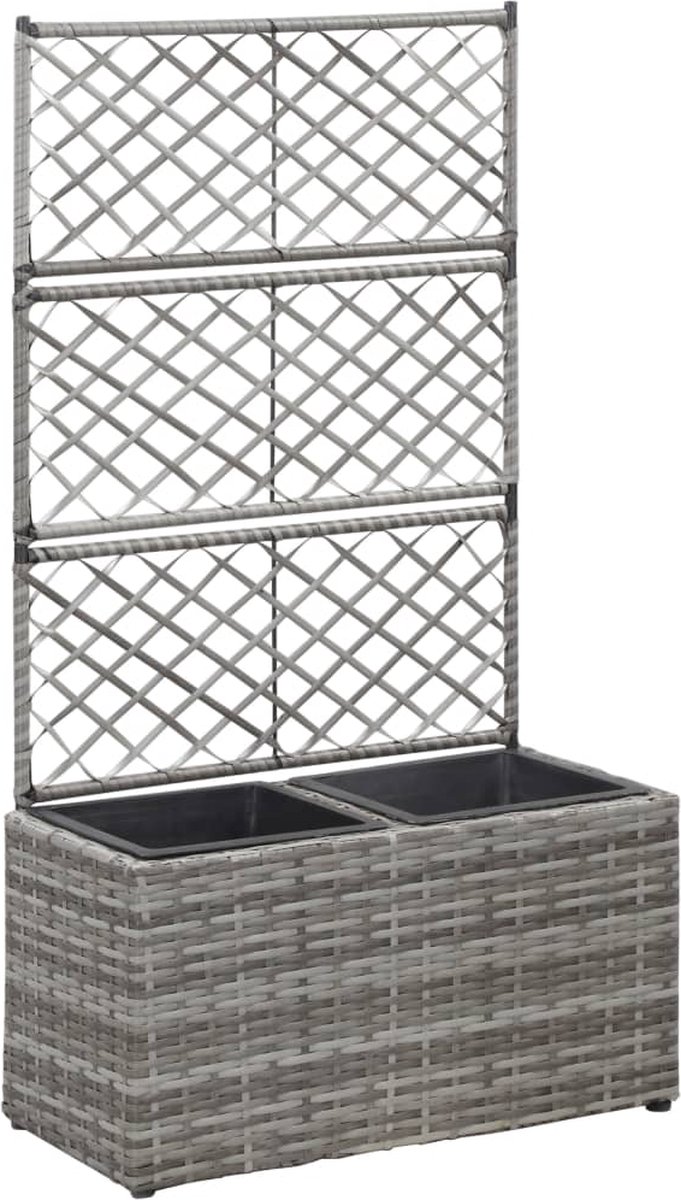 Vidaxl Latwerkplantenbak Verhoogd Met Potten 58x30x107 Cm Rattan - Grijs