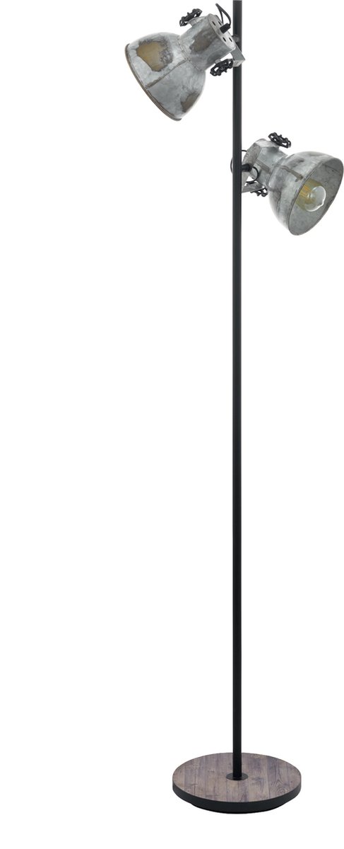 EGLO - Vloerlamp 2-lichts Barnstaple - Hout/oud-zink/zw - Zwart
