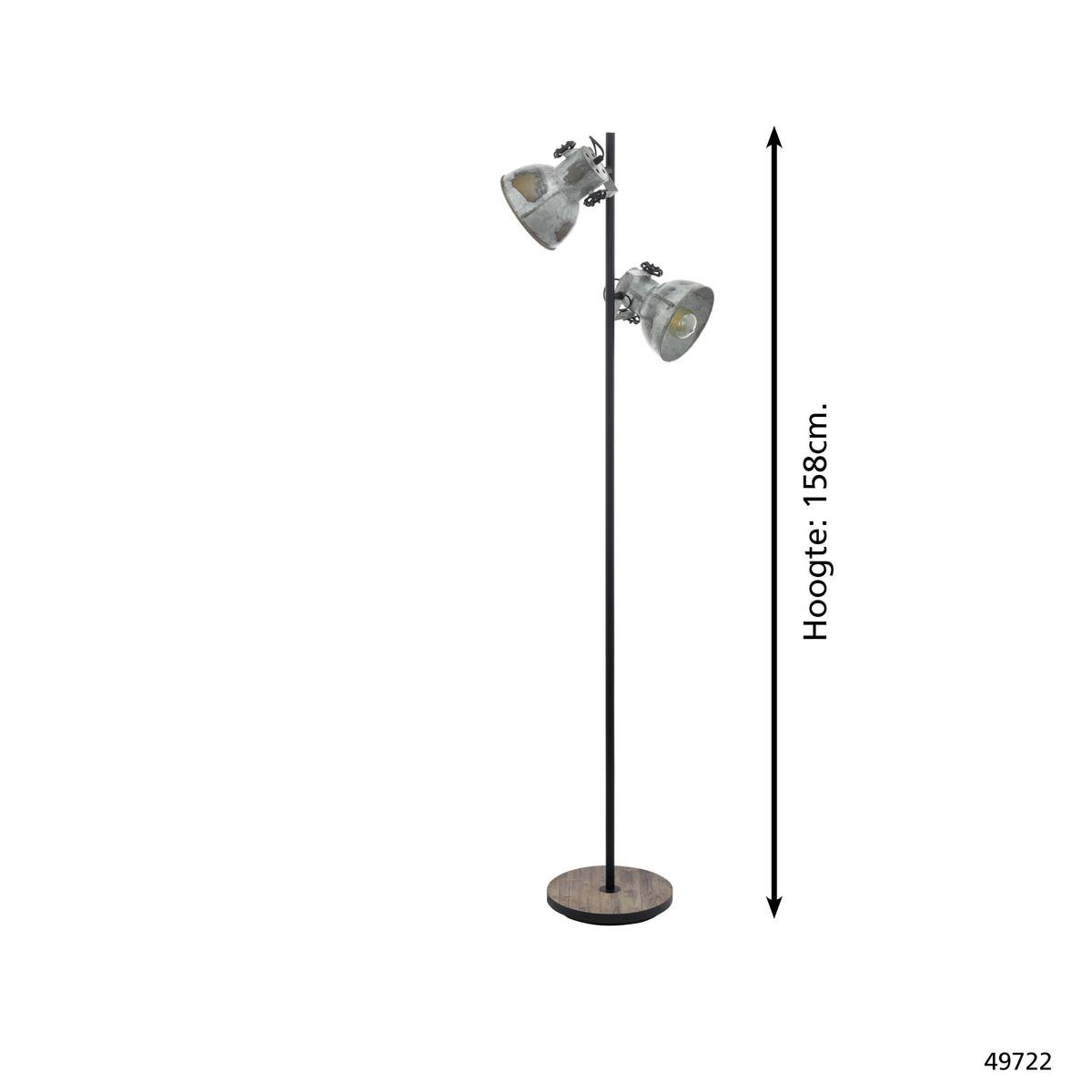 EGLO - Vloerlamp 2-lichts Barnstaple - Hout/oud-zink/zw - Zwart