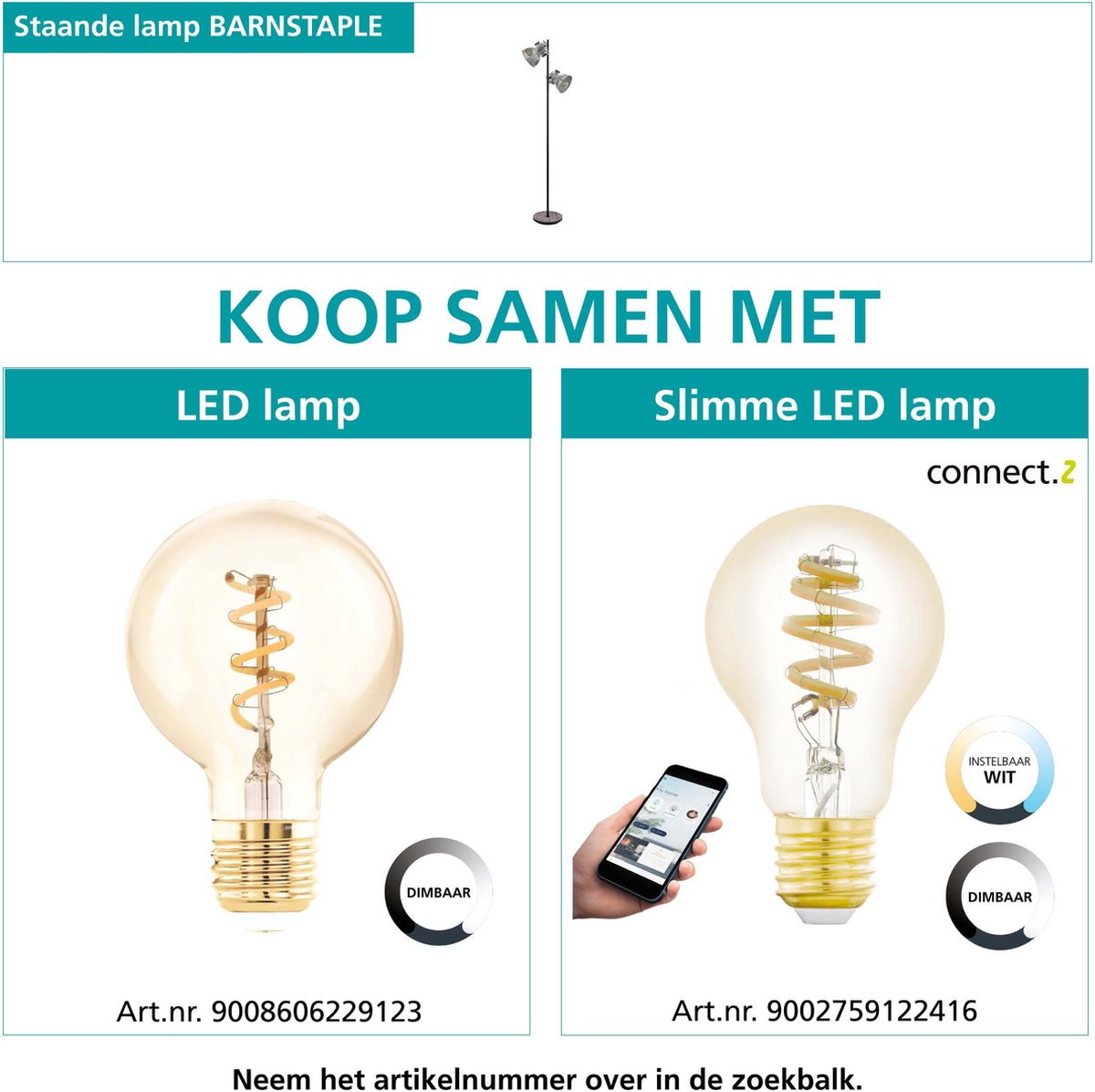 EGLO - Vloerlamp 2-lichts Barnstaple - Hout/oud-zink/zw - Zwart