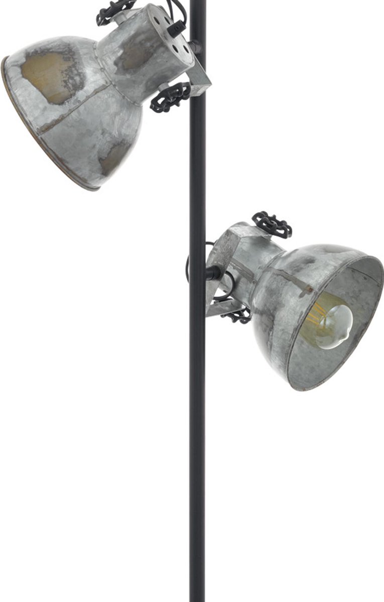 EGLO - Vloerlamp 2-lichts Barnstaple - Hout/oud-zink/zw - Zwart