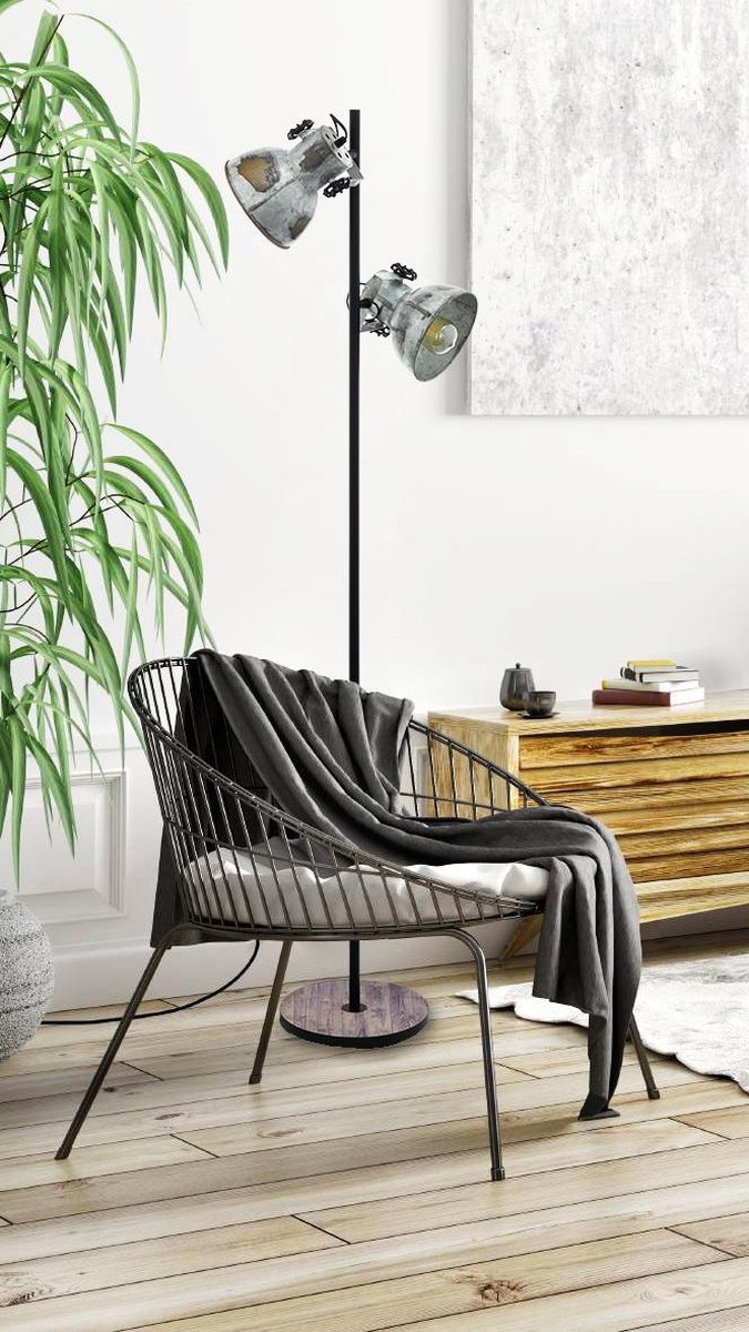 EGLO - Vloerlamp 2-lichts Barnstaple - Hout/oud-zink/zw - Zwart