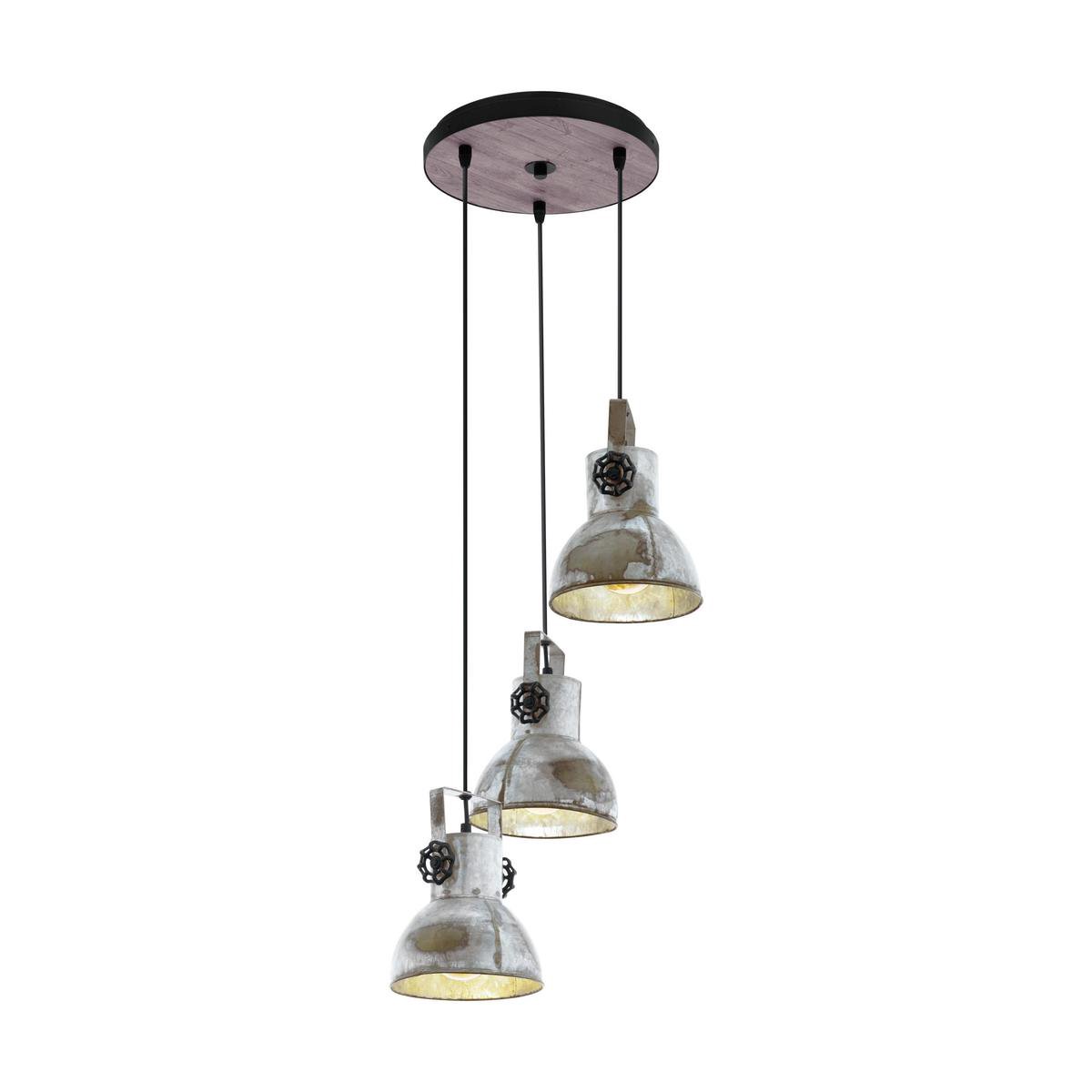 EGLO - Hanglamp 3-lichts Barnstaple Hout/oud-zink/zw - Bruin