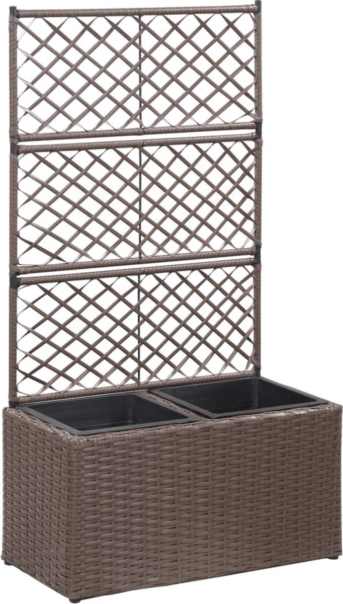 Vidaxl Latwerkplantenbak Verhoogd Met Potten 58x30x107 Cm Rattan - Bruin