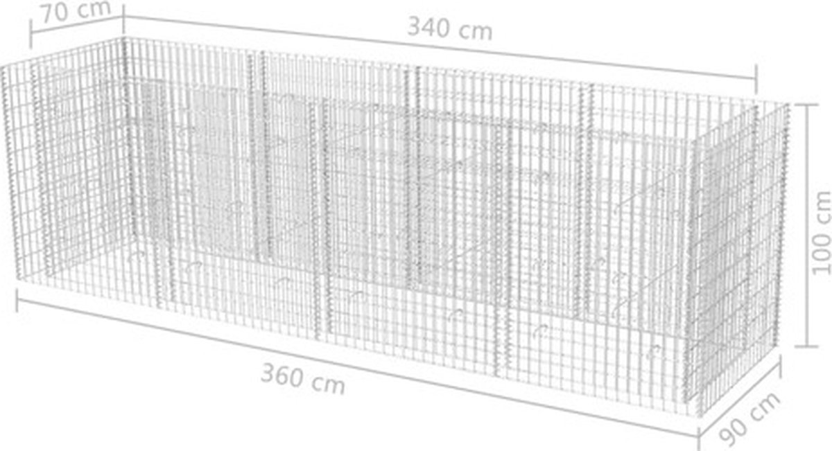 Vidaxl Gabion Plantenbak Verhoogd 360x90x100 Cm Staal - Silver