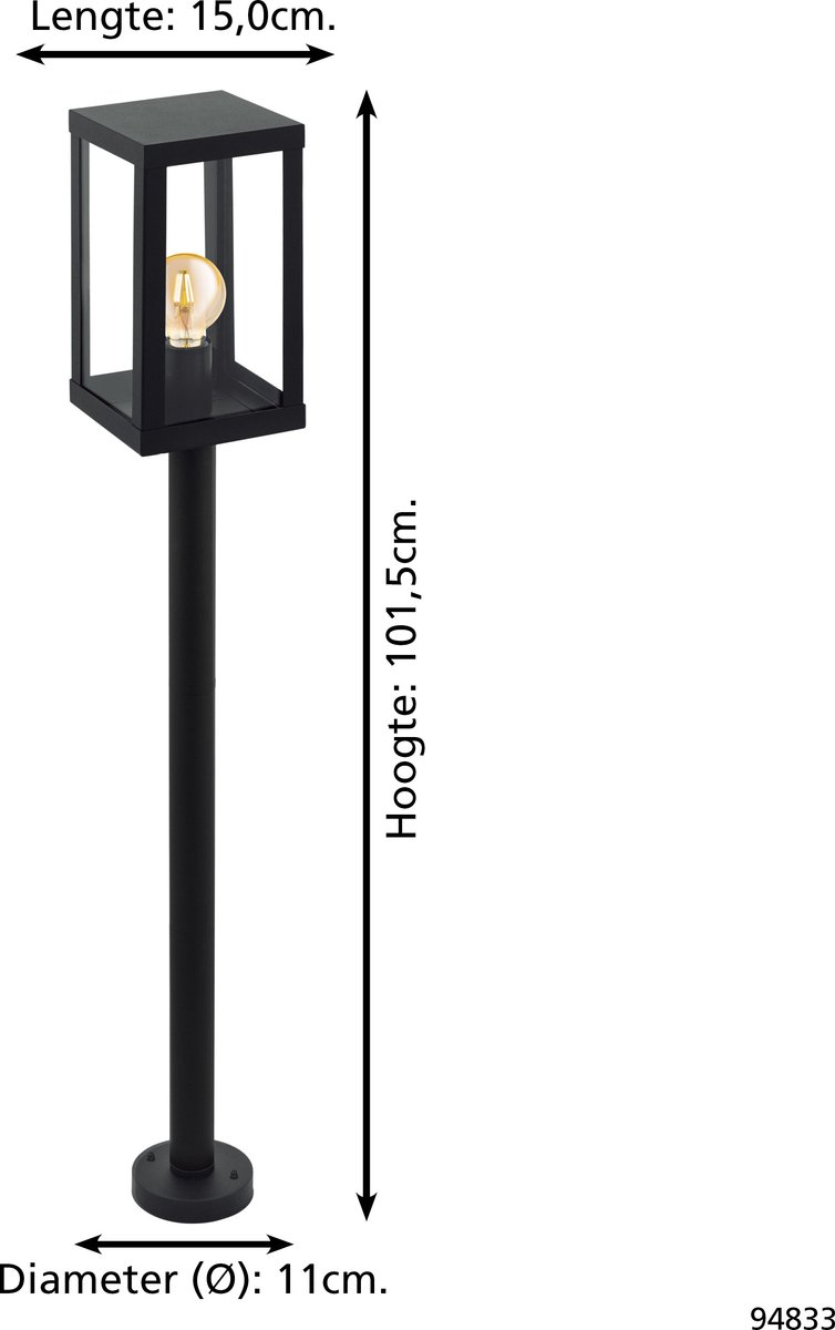 EGLO Buitenverlichting - Tuinpaal Alamonte-glas - Zwart