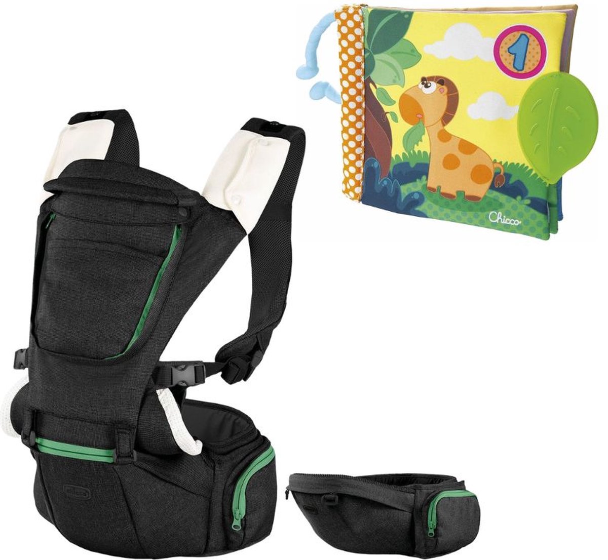 Chicco Bundel - Draagzak Hip Seat - Black & Babyboekje Junior 19 X 19 Cm Polyester Geel/groen - Zwart