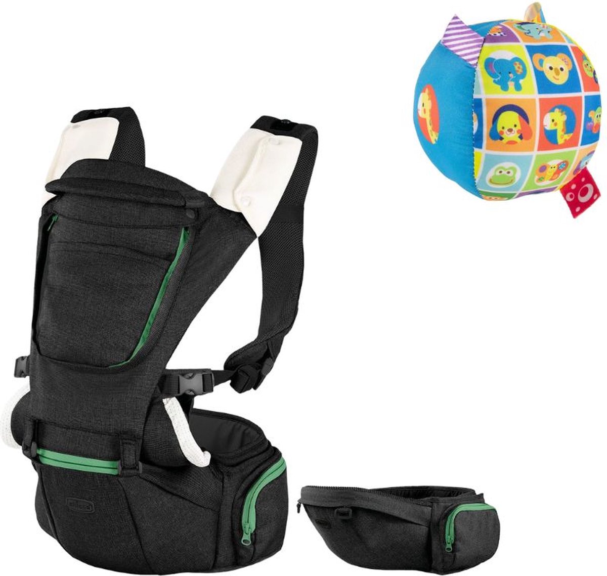 Chicco Bundel - Draagzak Hip Seat - Black & Bal Met Rammelgeluid - Zwart